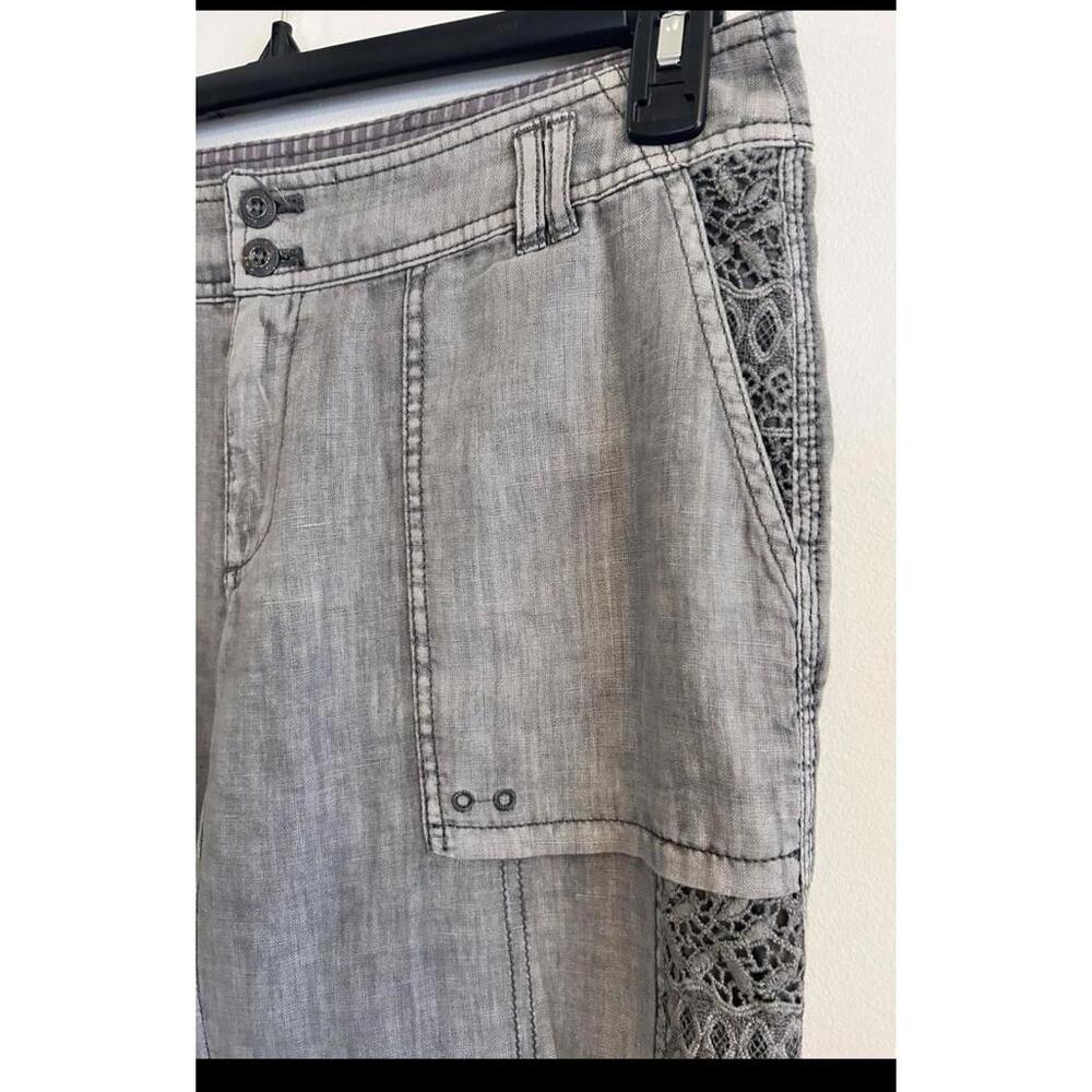 Anthropologie Hei Hei Linen Pants Women's  Marlena Crop Lace Crochet Gray Sz 27 - Picture 2 of 8